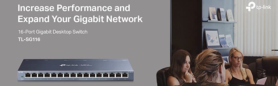 16 Port Gigabit Ethernet Network Switch, Desktop and Wall-Mount, Sturdy Metal with Shielded Ports